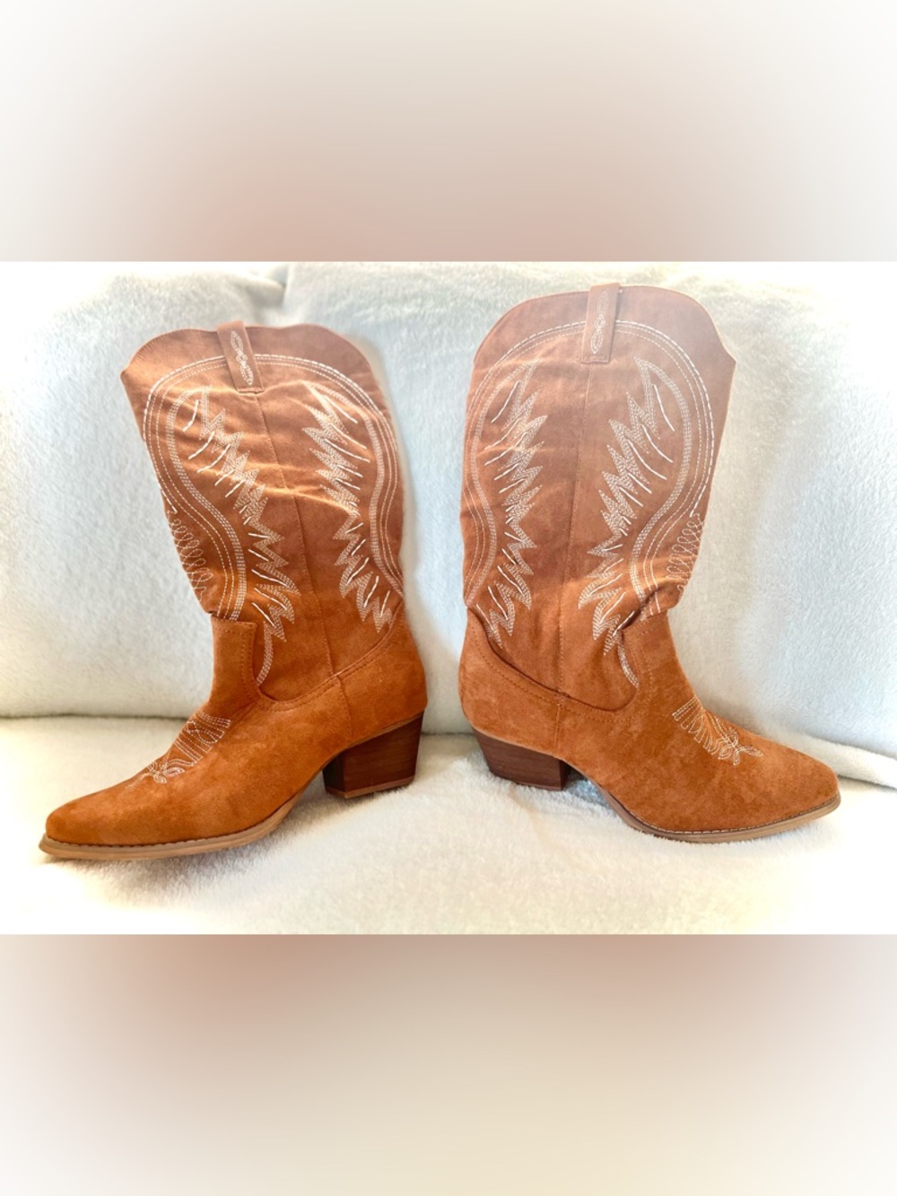 Women's Faux-Suede Western Ankle Boots in Tan